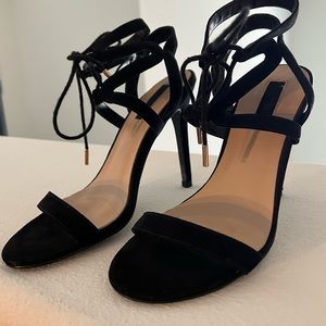 Forever 21 Black Suede Tie-Up Heels
